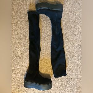 thigh high black suede boots